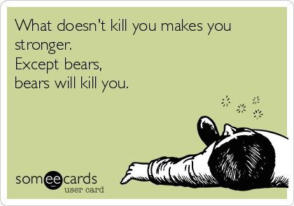 What doesn't kill you makes you
stronger.  
Except bears, 
bears will kill you.