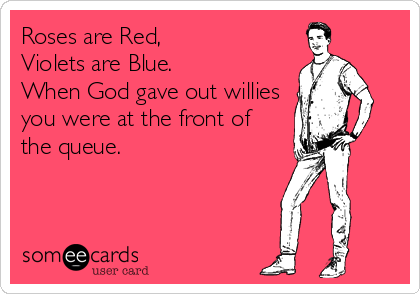 Roses are Red,
Violets are Blue.  
When God gave out willies
you were at the front of
the queue.