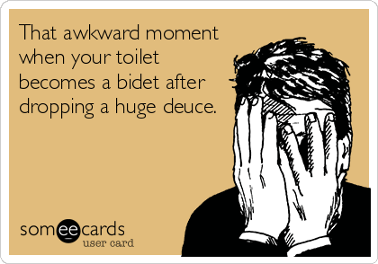That awkward moment
when your toilet
becomes a bidet after
dropping a huge deuce.