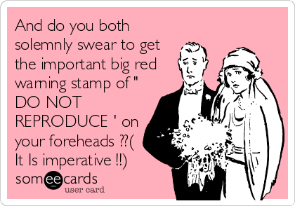 And do you both
solemnly swear to get
the important big red
warning stamp of "
DO NOT
REPRODUCE ' on
your foreheads ??( 
It Is imperative !!)
