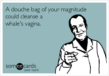 A douche bag of your magnitude
could cleanse a
whale's vagina.