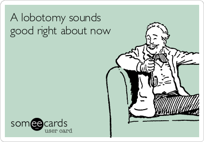 A lobotomy sounds
good right about now