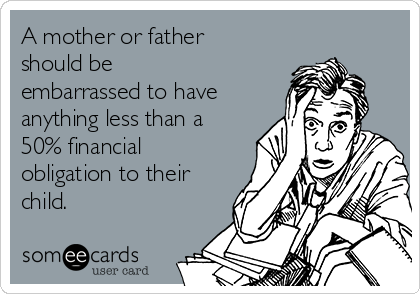 A mother or father
should be
embarrassed to have
anything less than a
50% financial
obligation to their
child.