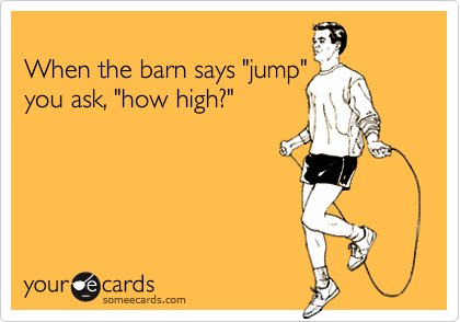 
When the barn says "jump"
you ask, "how high?"