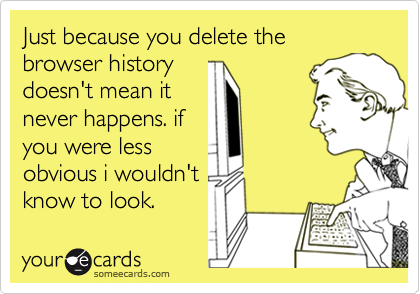 Just because you delete the browser historydoesn't mean itnever happens. ifyou were lessobvious i wouldn'tknow to look.