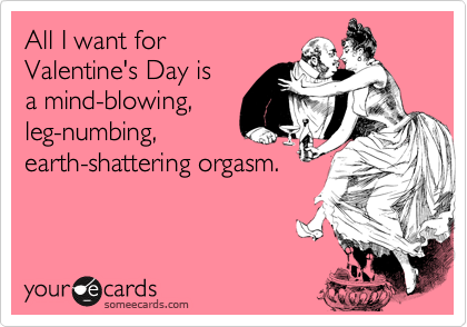 All I want for 
Valentine's Day is
a mind-blowing,
leg-numbing,
earth-shattering orgasm.