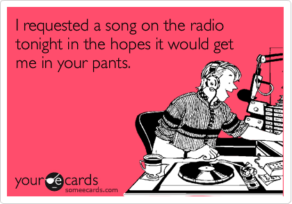 I requested a song on the radio tonight in the hopes it would get me in your pants.