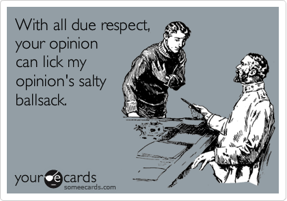 With all due respect,
your opinion 
can lick my
opinion's salty
ballsack.