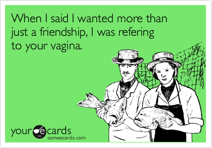 When I said I wanted more than just a friendship, I was refering 
to your vagina.