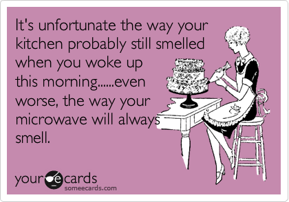 It's unfortunate the way your
kitchen probably still smelled
when you woke up
this morning......even
worse, the way your
microwave will always
smell. 
