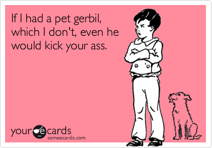 If I had a pet gerbil,
which I don't, even he
would kick your ass.