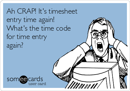 Ah CRAP! It's timesheet
entry time again!
What's the time code
for time entry
again?