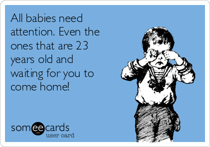 All babies need
attention. Even the
ones that are 23
years old and
waiting for you to
come home!