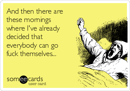 And then there are 
these mornings
where I've already
decided that
everybody can go
fuck themselves...