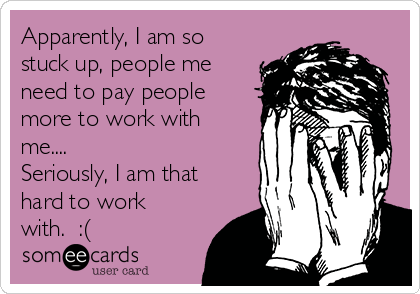 Apparently, I am so
stuck up, people me
need to pay people
more to work with
me....
Seriously, I am that
hard to work
with.  :(