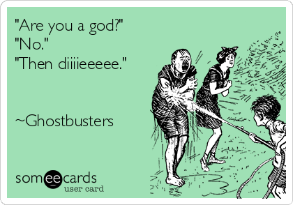 "Are you a god?" 
"No." 
"Then diiiieeeee." 


~Ghostbusters