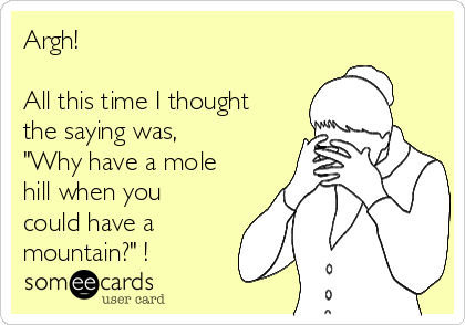 Argh! 

All this time I thought
the saying was,
"Why have a mole
hill when you
could have a
mountain?" !