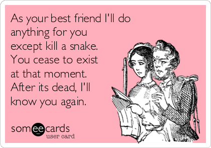 As your best friend I'll do
anything for you
except kill a snake.
You cease to exist
at that moment.
After its dead, I'll
know you again.
