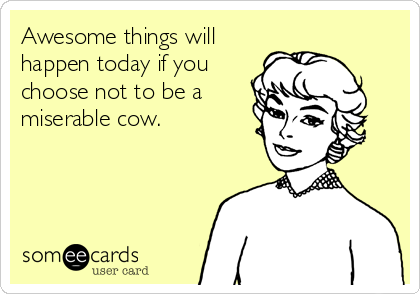 Awesome things will
happen today if you
choose not to be a
miserable cow.