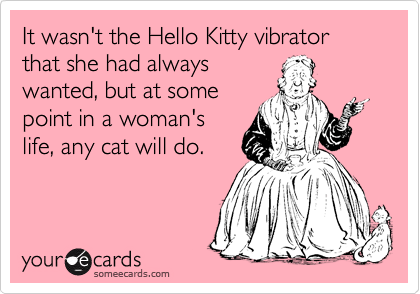 It wasn't the Hello Kitty vibrator that she had always
wanted, but at some
point in a woman's
life, any cat will do. 