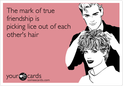 The mark of true
friendship is 
picking lice out of each
other's hair