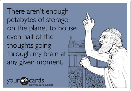 There aren't enoughpetabytes of storageon the planet to houseeven half of the thoughts goingthrough my brain at any given moment.