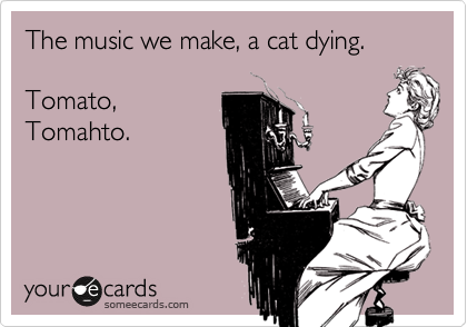 The music we make, a cat dying.  Tomato,Tomahto.