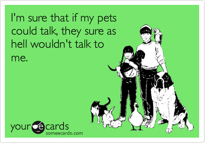 I'm sure that if my pets
could talk, they sure as
hell wouldn't talk to
me.