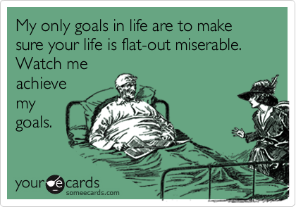 My only goals in life are to make sure your life is flat-out miserable.  Watch meachievemygoals.