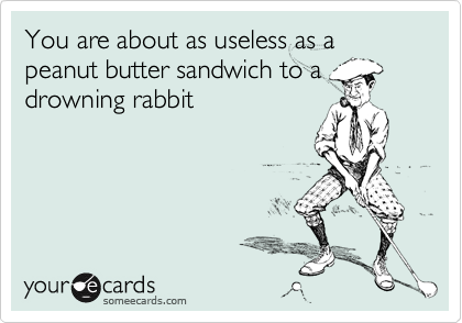 You are about as useless as a peanut butter sandwich to adrowning rabbit