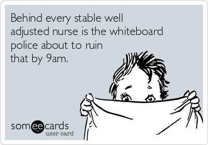 Behind every stable well
adjusted nurse is the whiteboard
police about to ruin
that by 9am.
