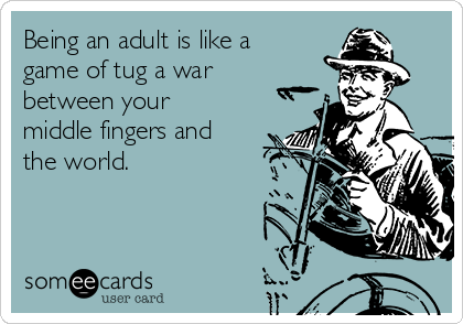 Being an adult is like a
game of tug a war
between your
middle fingers and
the world. 