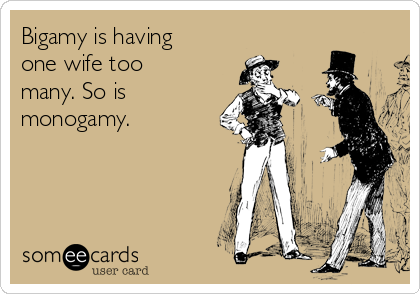 Bigamy is having
one wife too
many. So is
monogamy.
