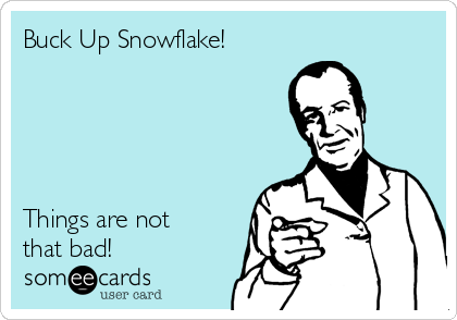 Buck Up Snowflake!





Things are not
that bad!