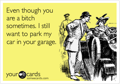 Even though youare a bitchsometimes. I stillwant to park mycar in your garage.
