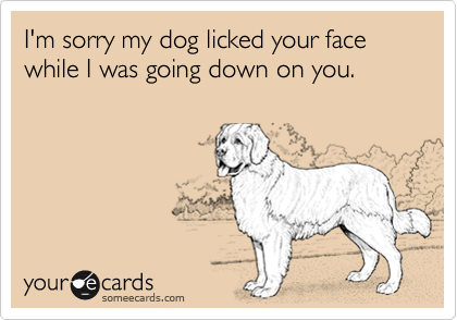 I'm sorry my dog licked your face while I was going down on you.