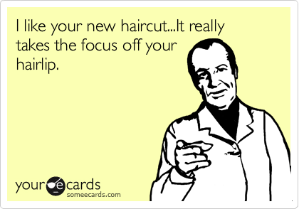 I like your new haircut...It really takes the focus off your
hairlip.