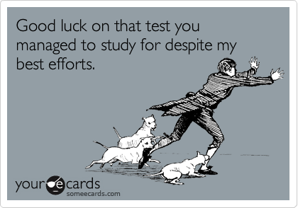 Good luck on that test you managed to study for despite my best efforts.