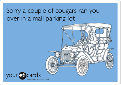 Sorry a couple of cougars ran you over in a mall parking lot
