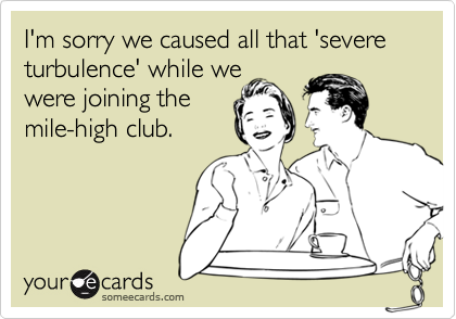 I'm sorry we caused all that 'severe turbulence' while we
were joining the
mile-high club.
