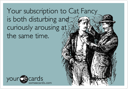 Your subscription to Cat Fancyis both disturbing andcuriously arousing atthe same time.