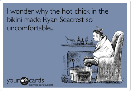I wonder why the hot chick in the bikini made Ryan Seacrest so uncomfortable...