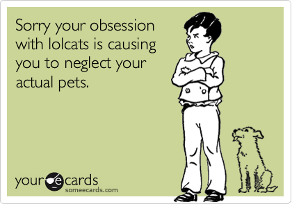 Sorry your obsession
with lolcats is causing
you to neglect your
actual pets.