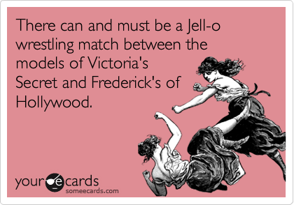 There can and must be a Jell-o wrestling match between the models of Victoria'sSecret and Frederick's ofHollywood.