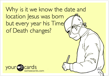 Why is it we know the date and location Jesus was born
but every year his Time
of Death changes?