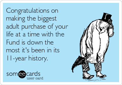 Congratulations on
making the biggest
adult purchase of your
life at a time with the
Fund is down the
most it's been in its
11-year history.