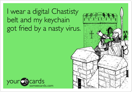 I wear a digital Chastisty
belt and my keychain
got fried by a nasty virus.