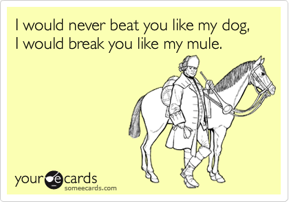 I would never beat you like my dog, I would break you like my mule.