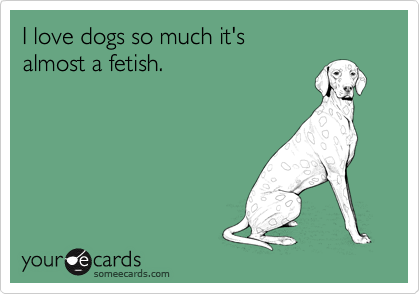 I love dogs so much it's
almost a fetish.