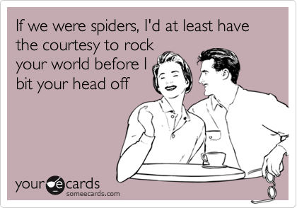 If we were spiders, I'd at least have the courtesy to rockyour world before Ibit your head off